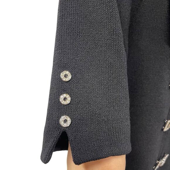 St. John Evening Santana Knit Black Blazer Jacket Rhinestones Zip 6 - Picture 3 of 6